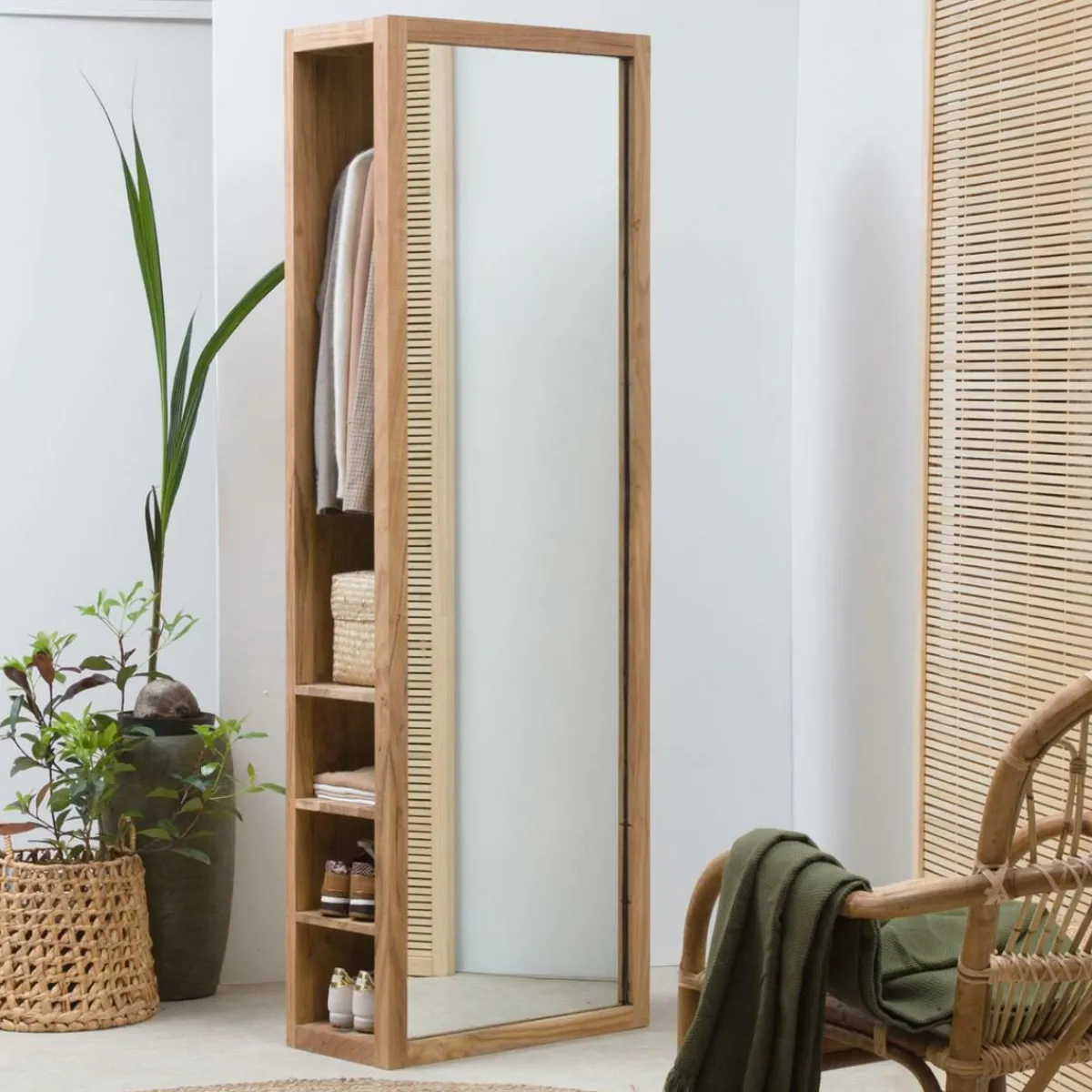 Made in Meubles Miroir avec rangements bois d'acacia Salta