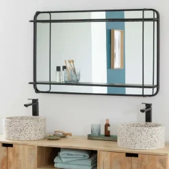 Made in Meubles Miroir avec étagère en bois et métal Jill
