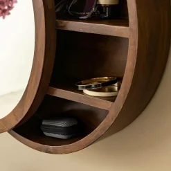 Made in Meubles Miroir avec étagères en bois de manguier foncé Remick