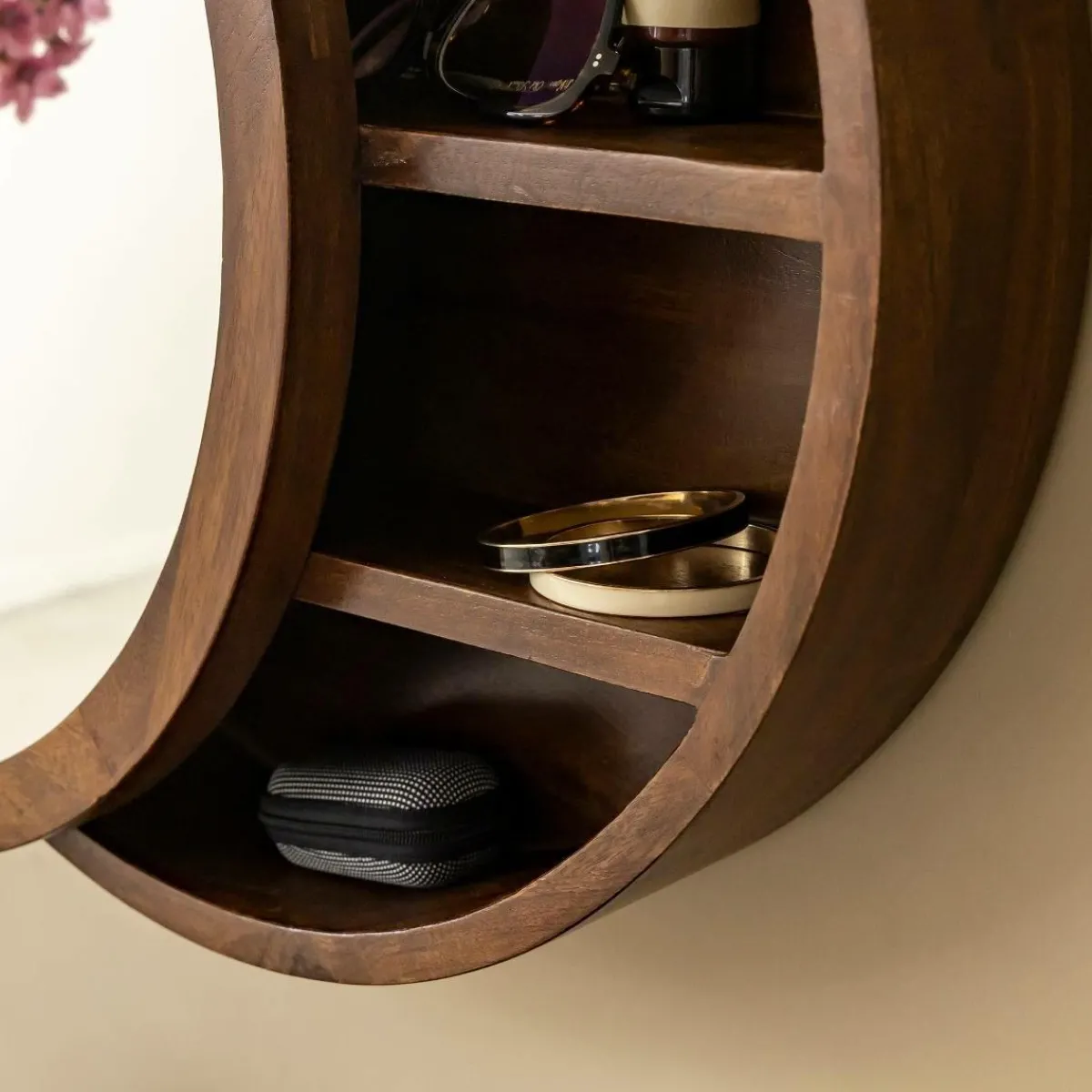 Made in Meubles Miroir avec étagères en bois de manguier foncé Remick