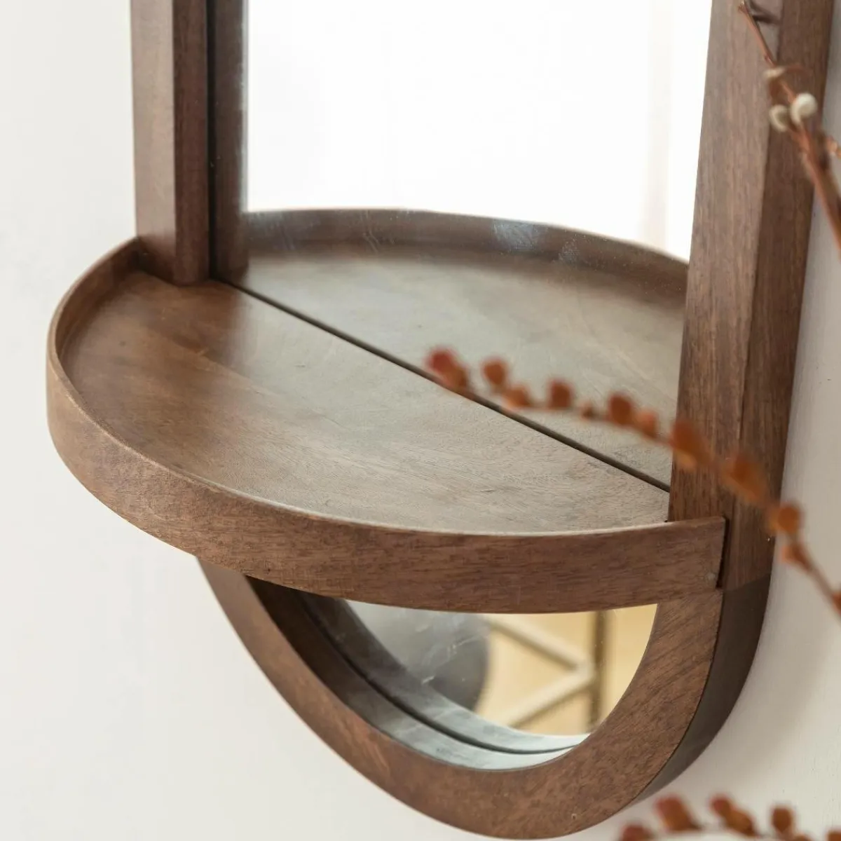Made in Meubles Miroir ovale avec étagère en bois de manguier Marley