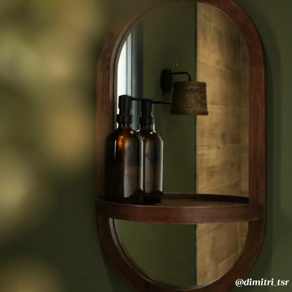 Made in Meubles Miroir ovale avec étagère en bois de manguier Marley