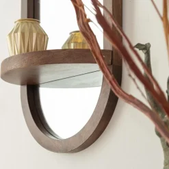 Made in Meubles Miroir ovale avec étagère en bois de manguier Marley