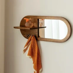 Made in Meubles Miroir ovale en bois de manguier foncé Remick