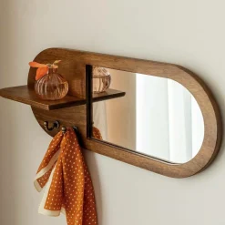 Made in Meubles Miroir ovale en bois de manguier foncé Remick