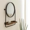 Made in Meubles Miroir rond avec étagère en bois et métal Gary