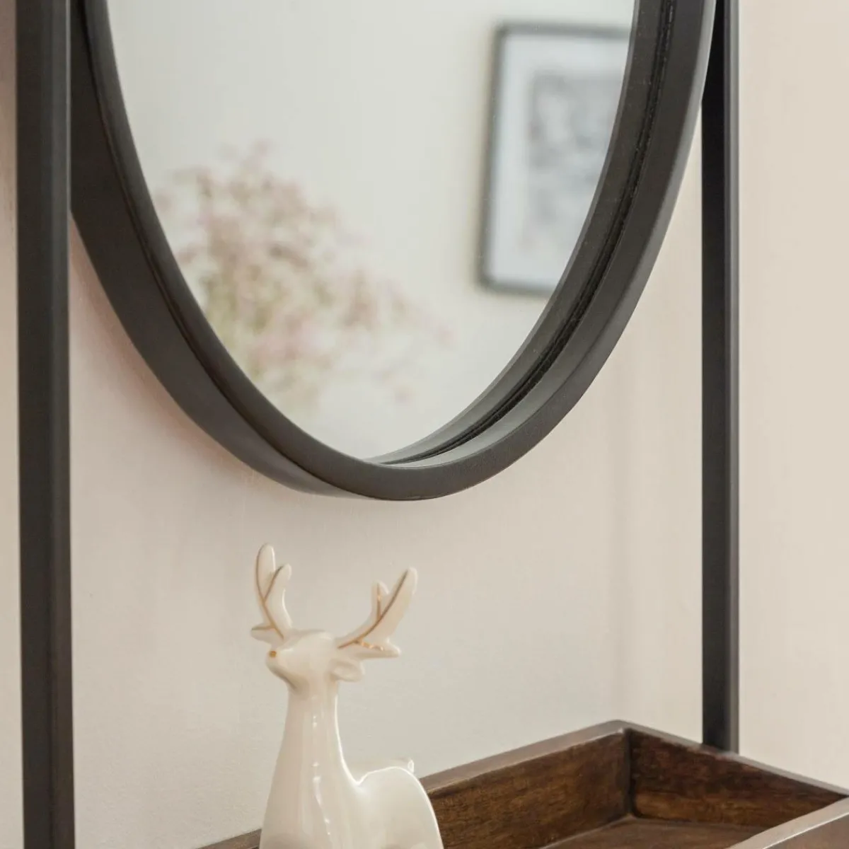 Made in Meubles Miroir rond avec étagère en bois et métal Gary