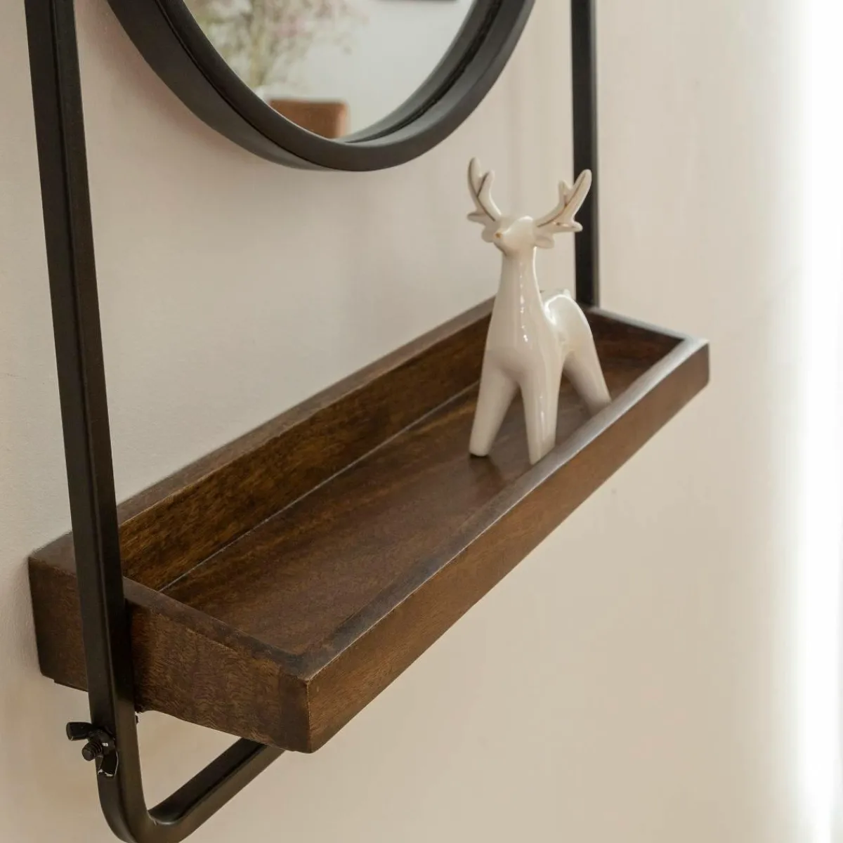 Made in Meubles Miroir rond avec étagère en bois et métal Gary