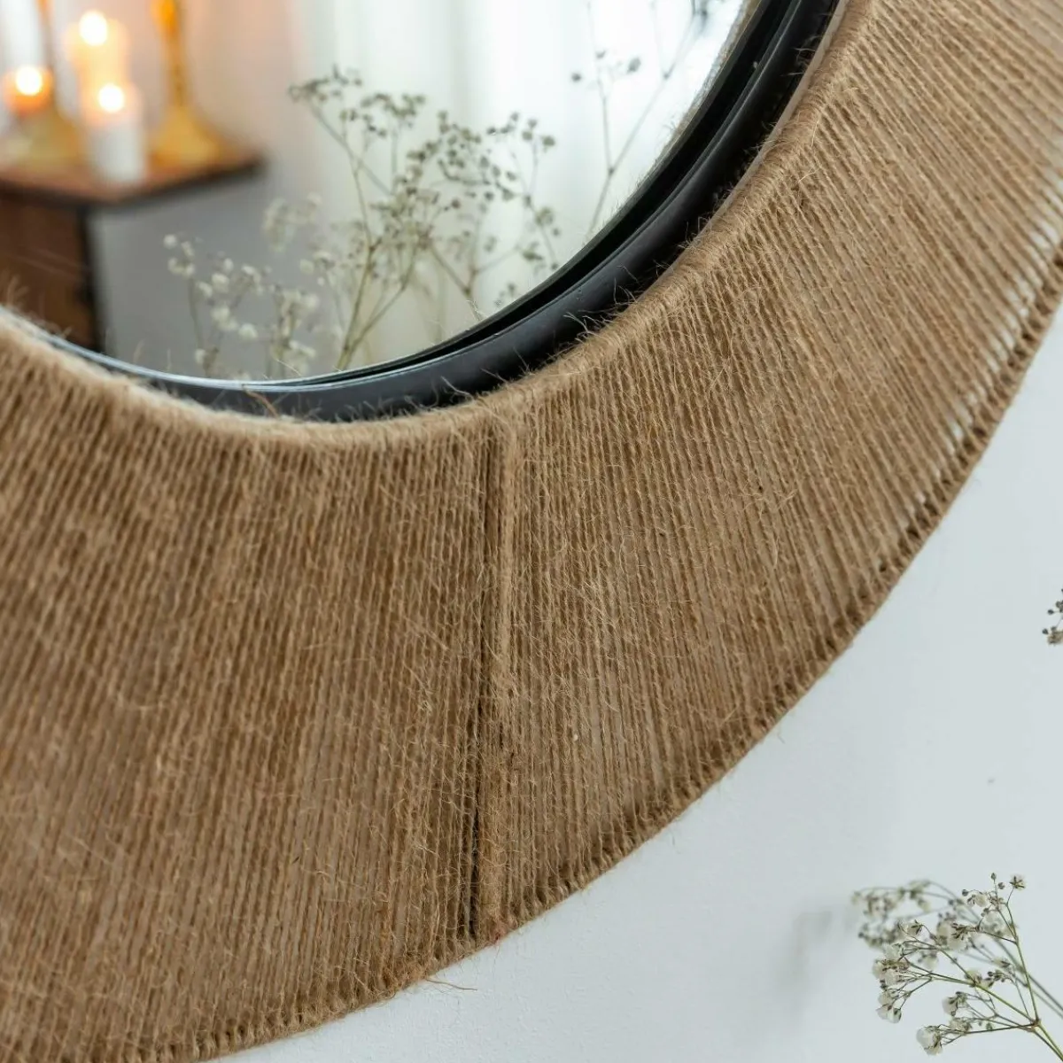 Made in Meubles Miroir rond en métal et jute Adda