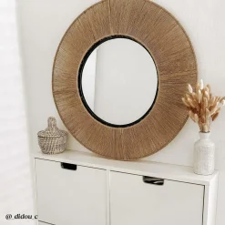Made in Meubles Miroir rond en métal et jute Adda