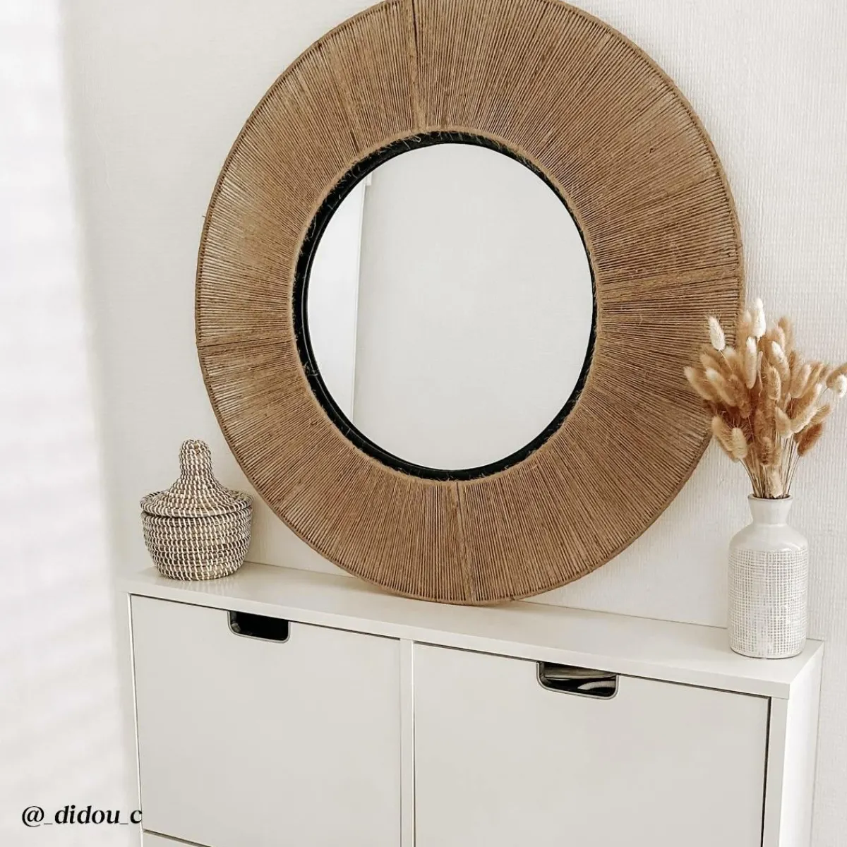 Made in Meubles Miroir rond en métal et jute Adda