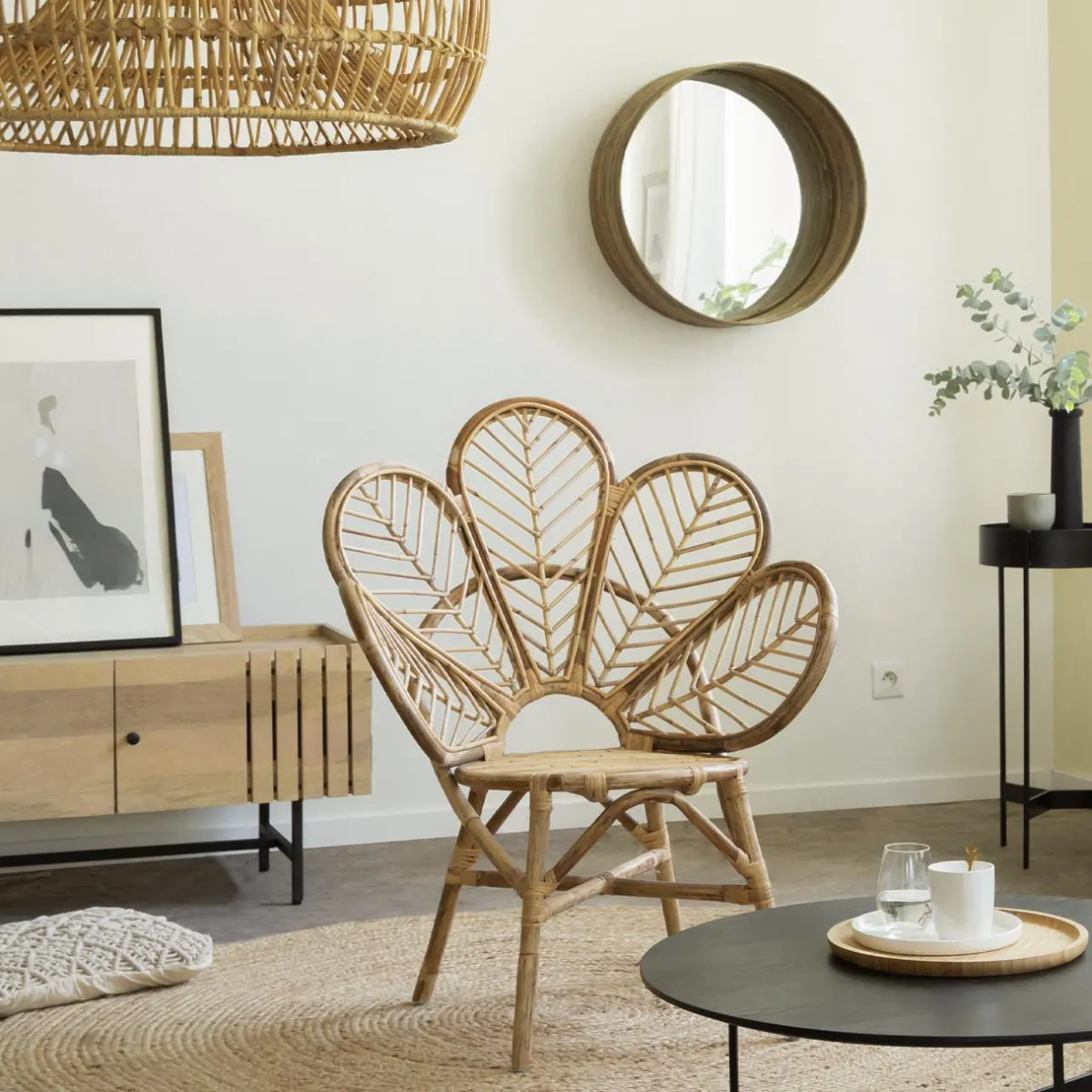 Made in Meubles Miroir rond en rotin Rattan