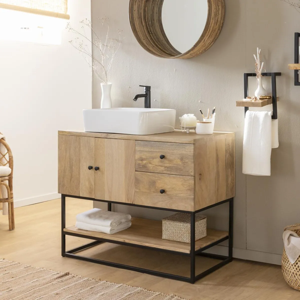 Made in Meubles Miroir rond en rotin Rattan