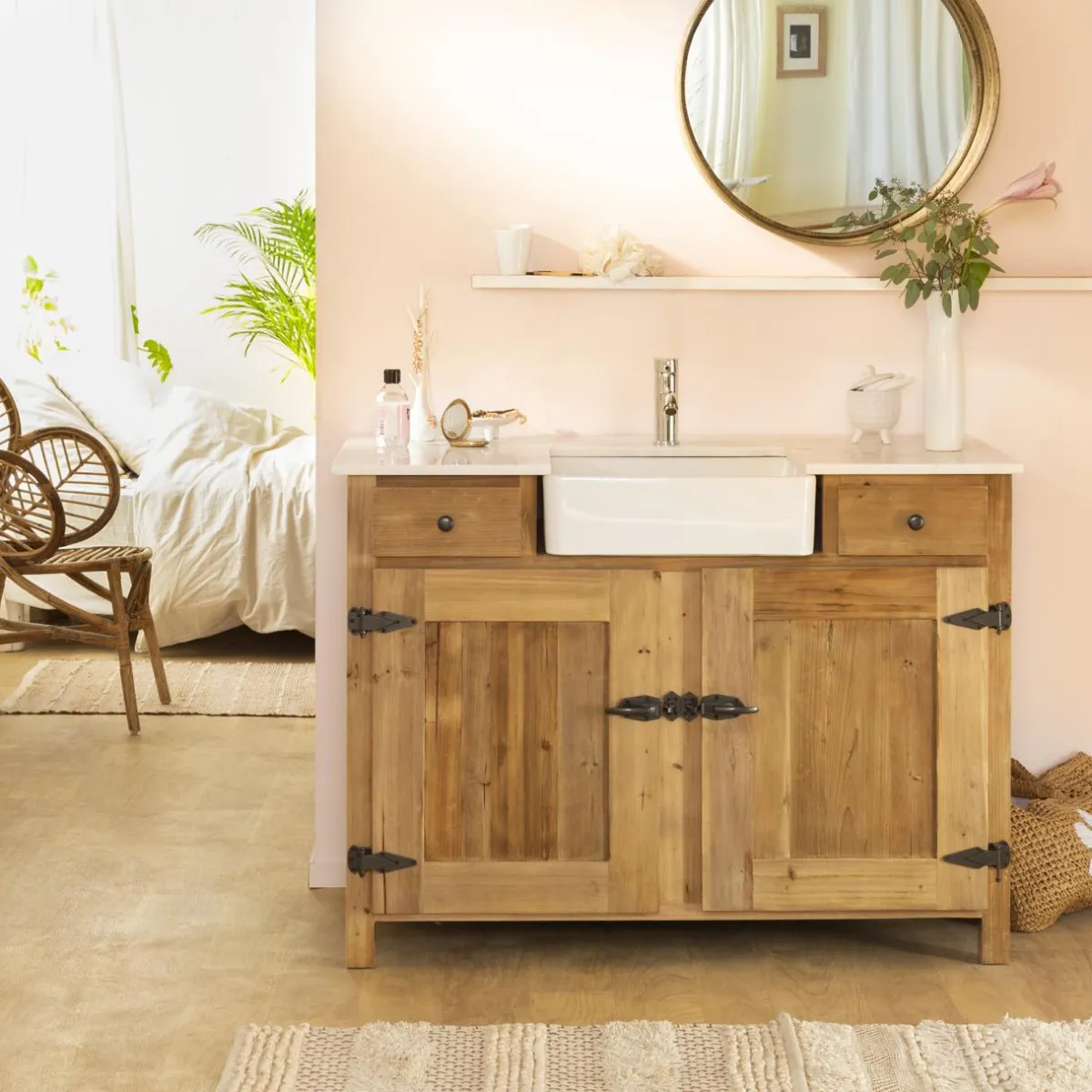 Made in Meubles Miroir rond en rotin Rattan