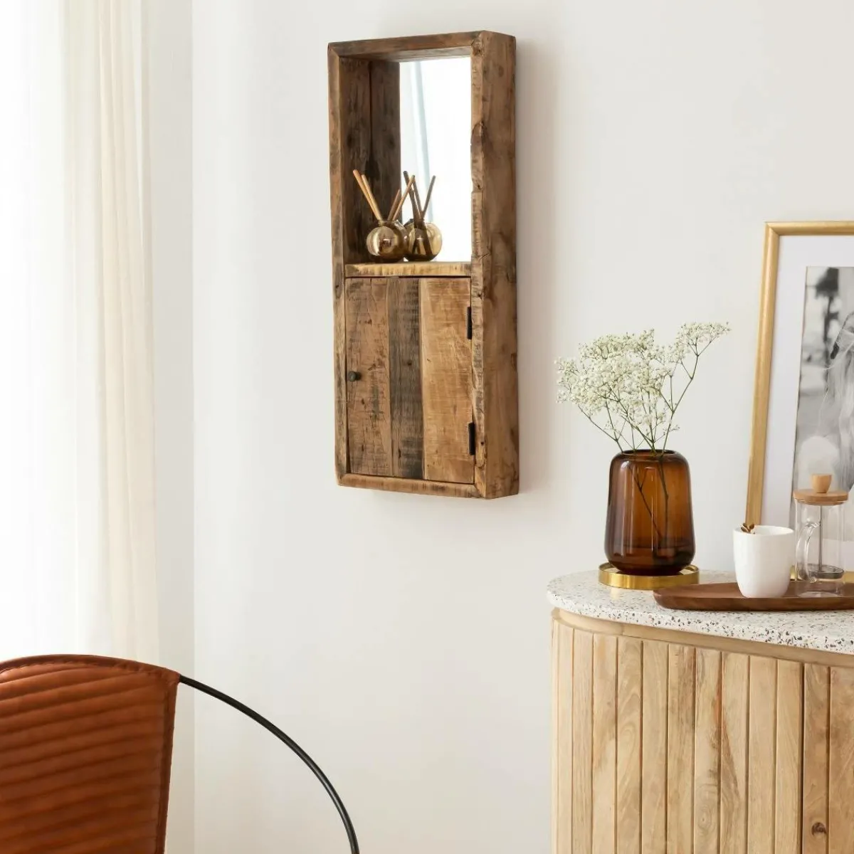 Made in Meubles Miroir vertical style porte en bois recyclé Vicky