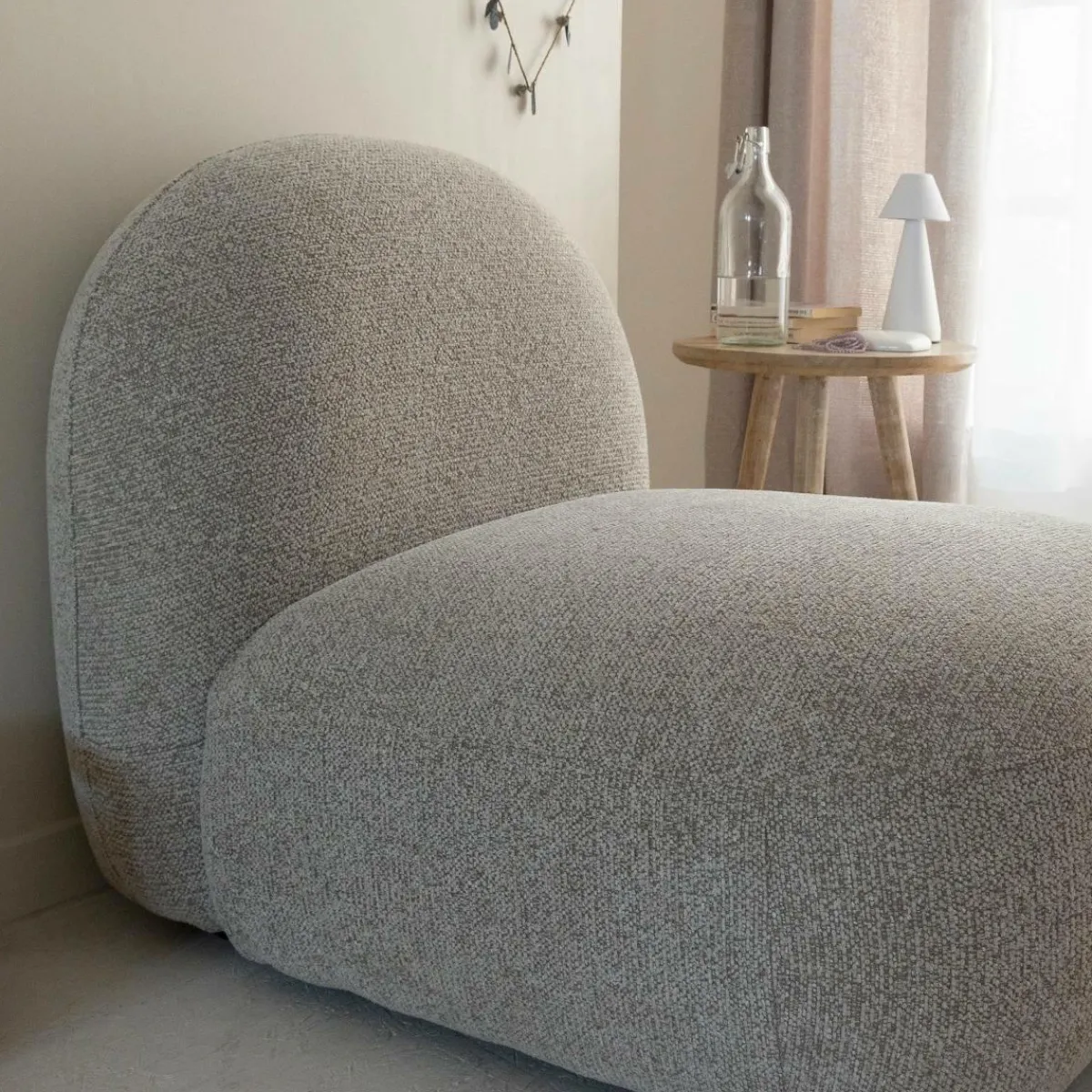 Made in Meubles Module central canapé en tissu bouclette gris Calya
