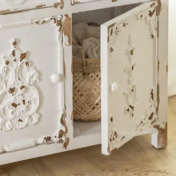 Made in Meubles Petit buffet blanc en pin massif brossé Bastille