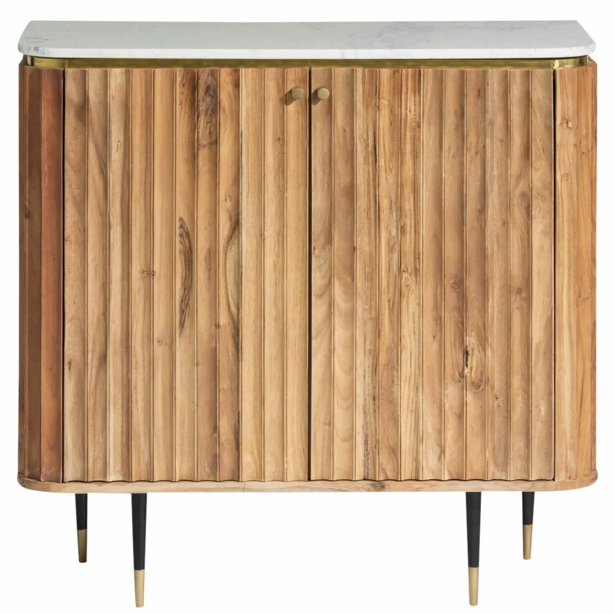 Made in Meubles Petit buffet en bois d'acacia et marbre blanc Judith