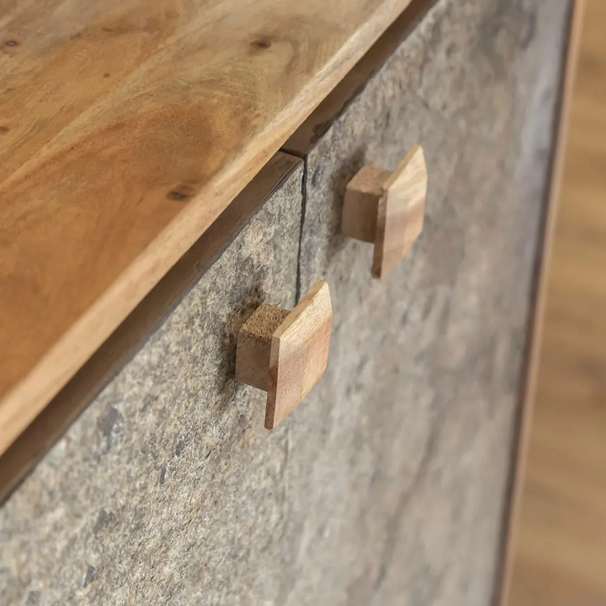Made in Meubles Petit buffet en bois d'acacia et pierre Côme