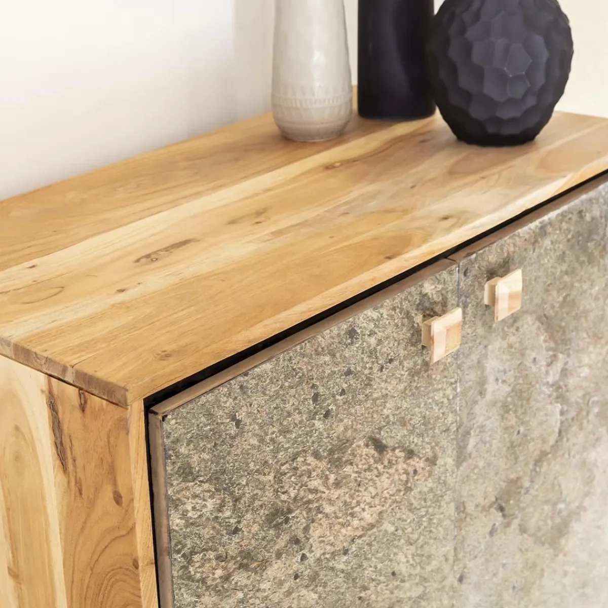 Made in Meubles Petit buffet en bois d'acacia et pierre Côme