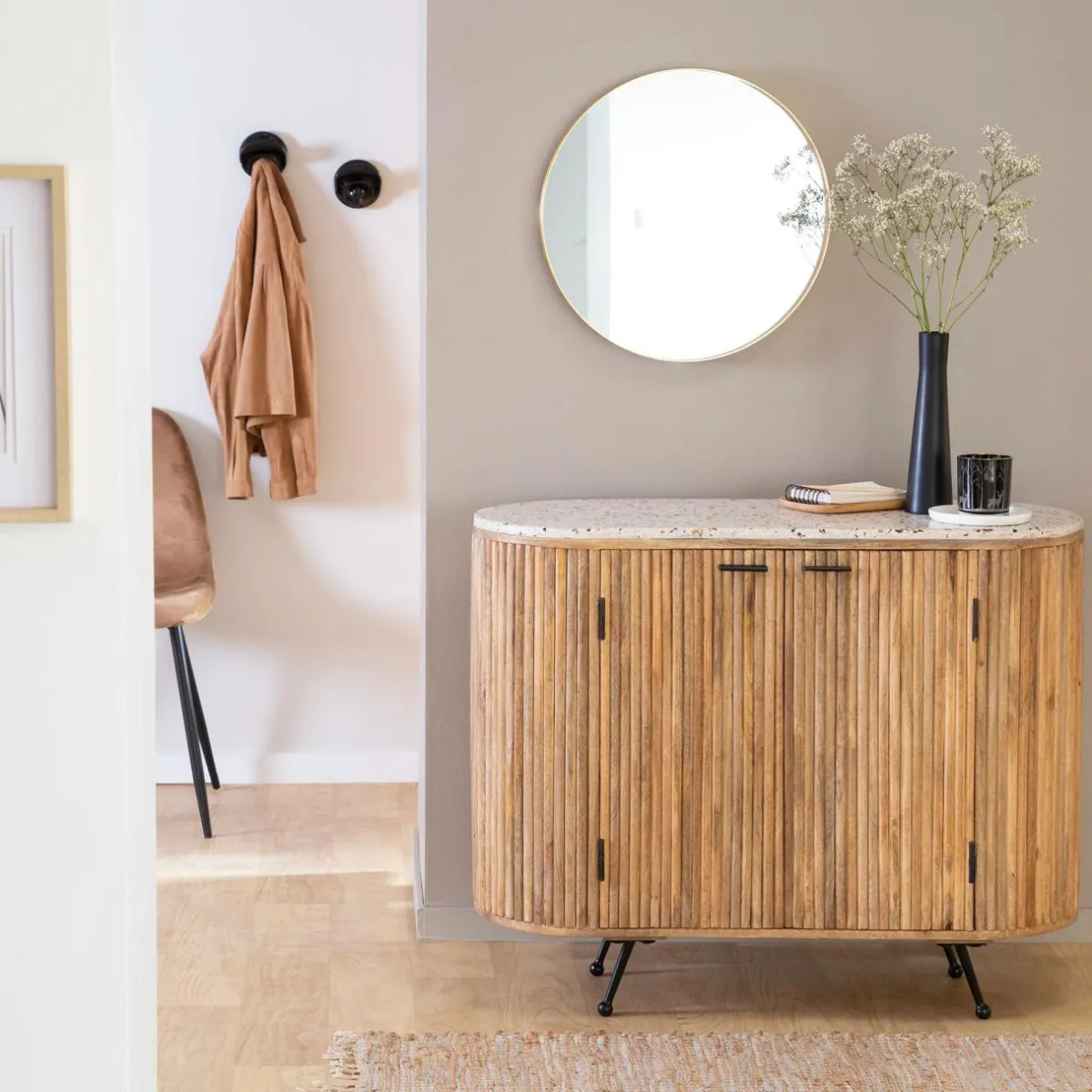 Made in Meubles Petit buffet en bois de manguier et terrazzo Ambrine