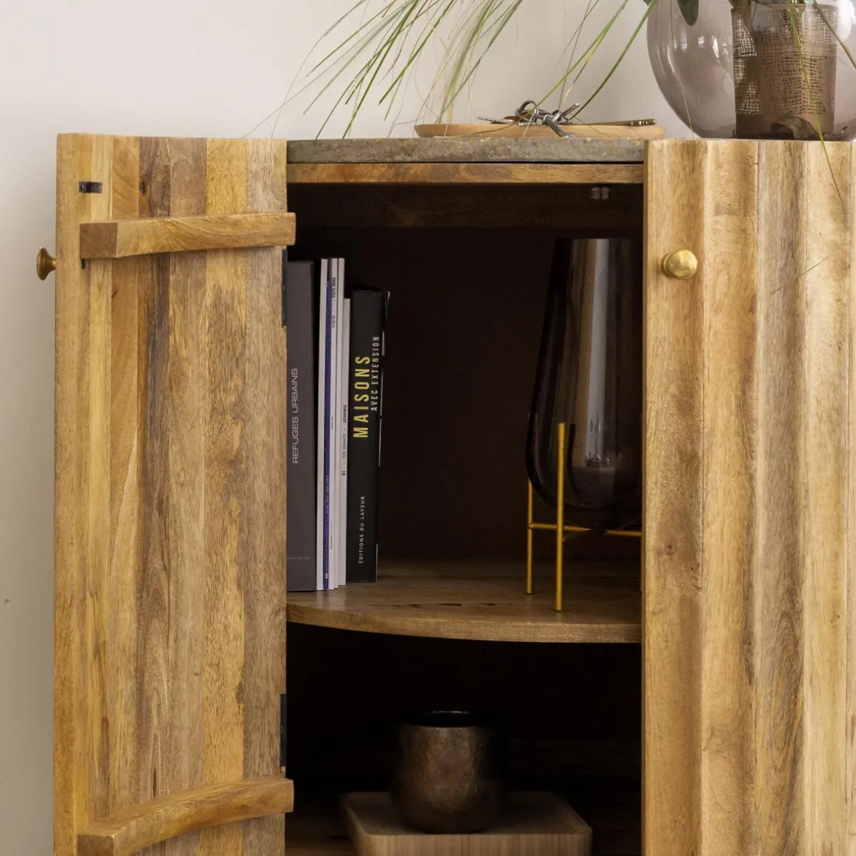Made in Meubles Petit buffet en bois de manguier et terrazzo Bao