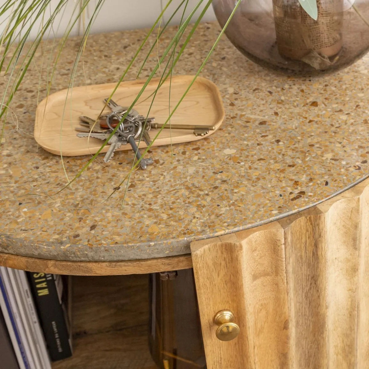 Made in Meubles Petit buffet en bois de manguier et terrazzo Bao