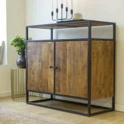 Made in Meubles Petit buffet en métal et bois de manguier Marcel
