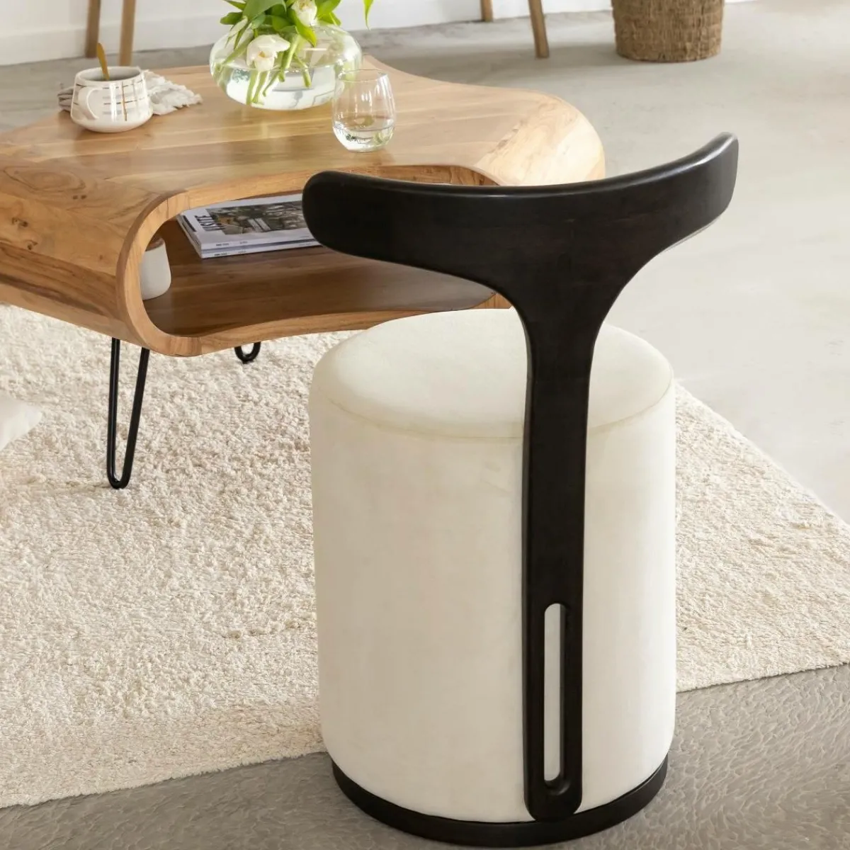 Made in Meubles Petit Fauteuil blanc en manguier Adonis