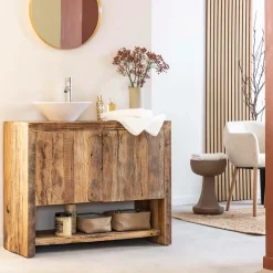 Made in Meubles Petit meuble sous vasque en bois recyclé Naël