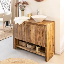 Made in Meubles Petit meuble sous vasque en bois recyclé Naël