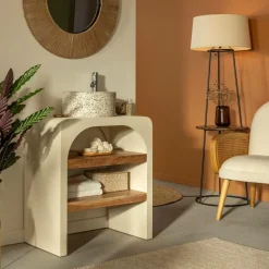 Made in Meubles Petit meuble sous vasque en bois effet béton et bois d'acacia Dalva