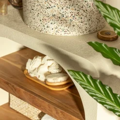 Made in Meubles Petit meuble sous vasque en bois effet béton et bois d'acacia Dalva