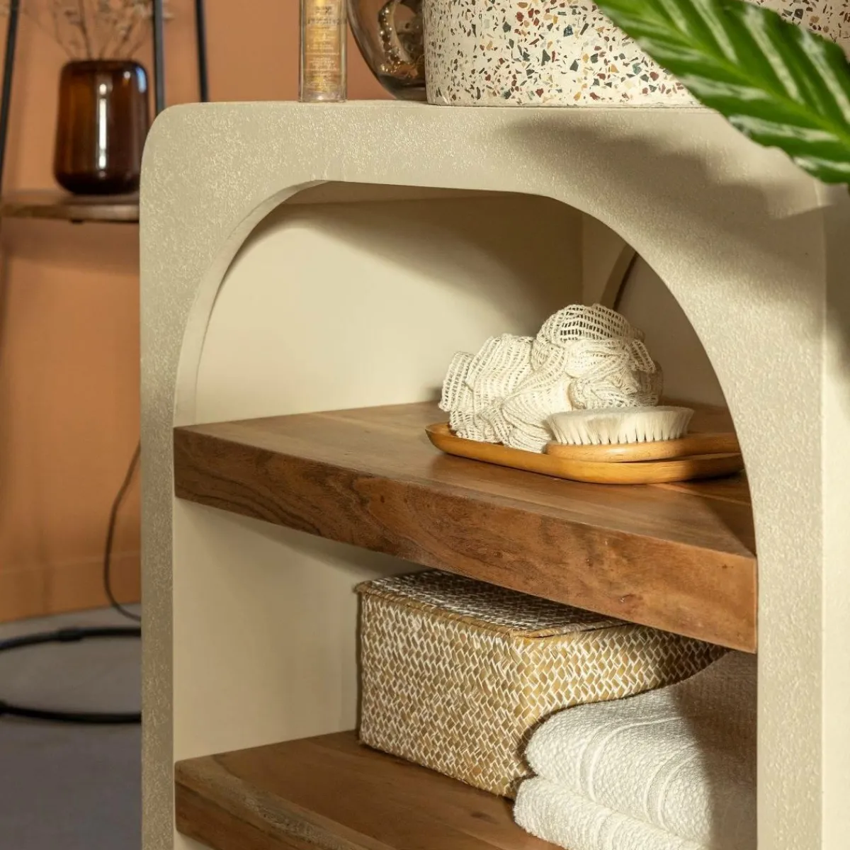 Made in Meubles Petit meuble sous vasque en bois effet béton et bois d'acacia Dalva