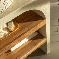 Made in Meubles Petit meuble sous vasque en bois effet béton et bois d'acacia Dalva