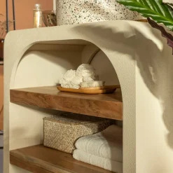 Made in Meubles Petit meuble sous vasque en bois effet béton et bois d'acacia Dalva