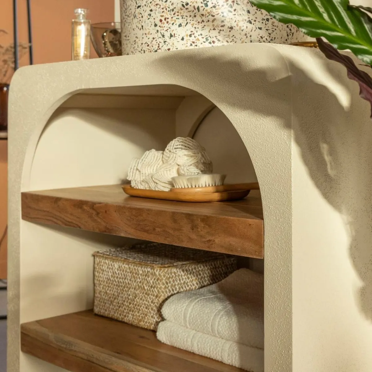 Made in Meubles Petit meuble sous vasque en bois effet béton et bois d'acacia Dalva