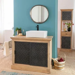 Made in Meubles Petit meuble sous vasque en bois de manguier Sahara