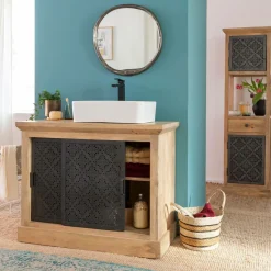 Made in Meubles Petit meuble sous vasque en bois de manguier Sahara