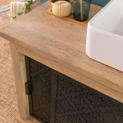 Made in Meubles Petit meuble sous vasque en bois de manguier Sahara