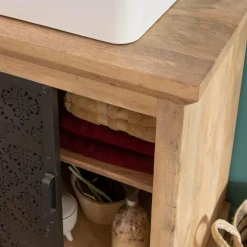 Made in Meubles Petit meuble sous vasque en bois de manguier Sahara