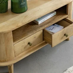 Made in Meubles Petit meuble TV arrondi en bois de manguier Maëva