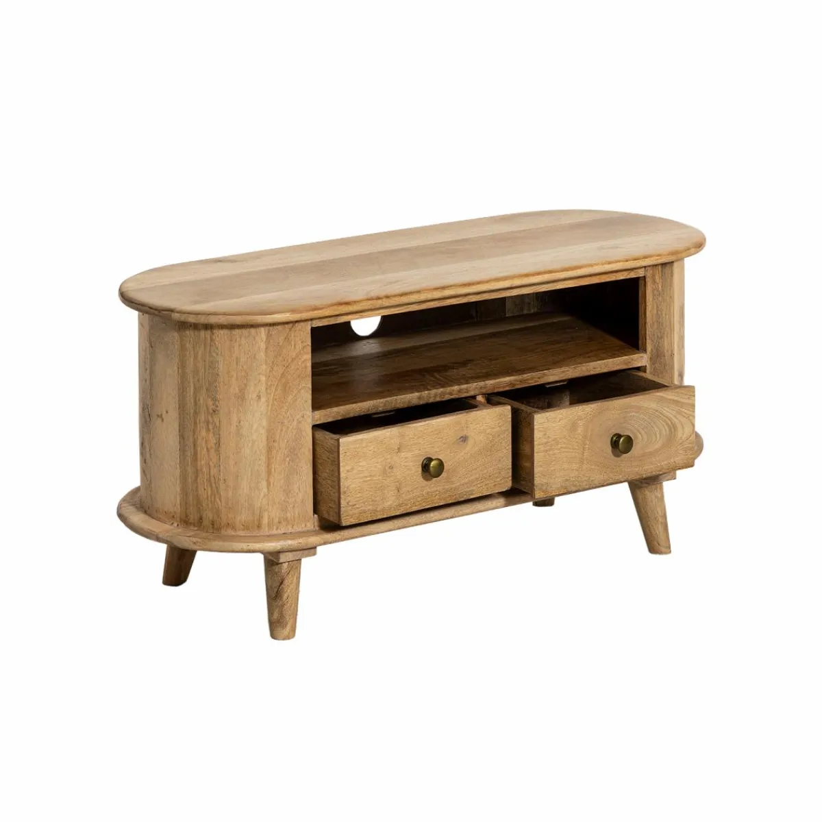 Made in Meubles Petit meuble TV arrondi en bois de manguier Maëva