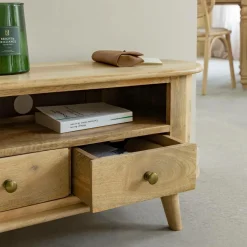 Made in Meubles Petit meuble TV arrondi en bois de manguier Maëva