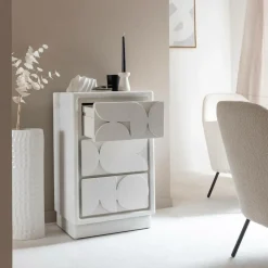 Made in Meubles Petite commode 3 portes bois effet béton blanc Danaé