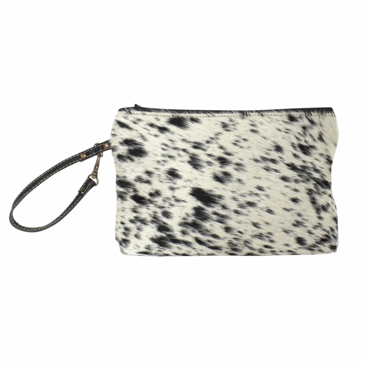 Made in Meubles Pochette en cuir et peau de vache, noir et blanc
