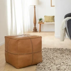 Made in Meubles Pouf en cuir 1 place marron Gaetan