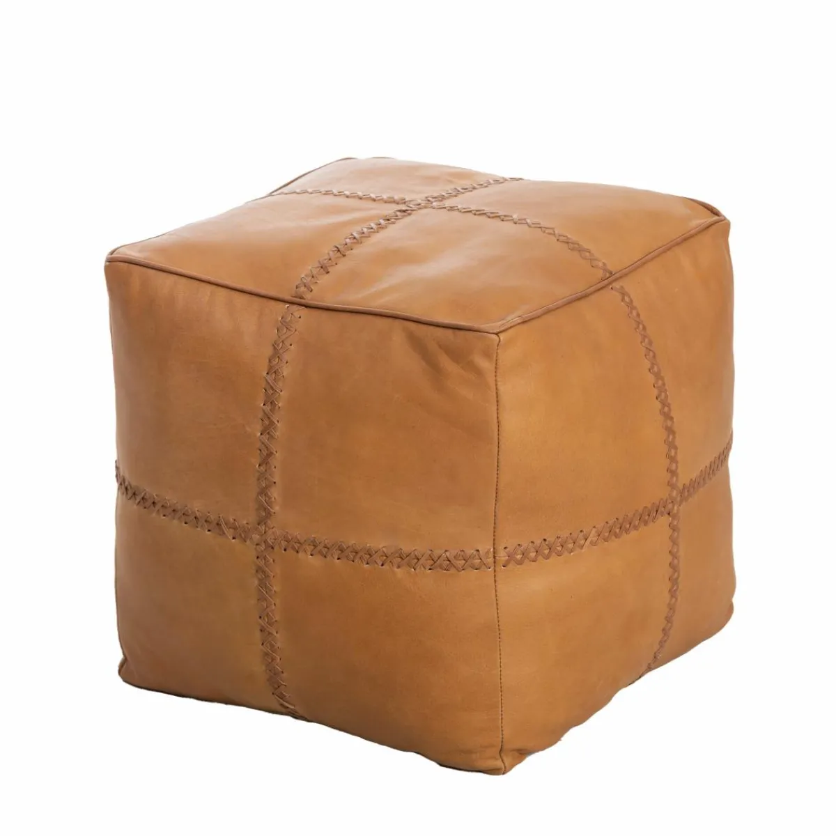 Made in Meubles Pouf en cuir 1 place marron Gaetan