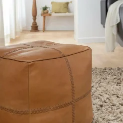 Made in Meubles Pouf en cuir 1 place marron Gaetan