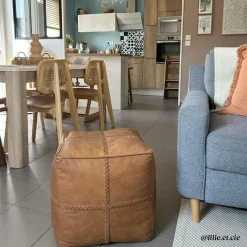 Made in Meubles Pouf en cuir 1 place marron Gaetan